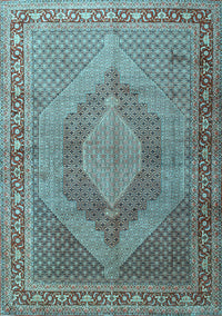 Medallion Light Blue Traditional Rug, tr3474lblu