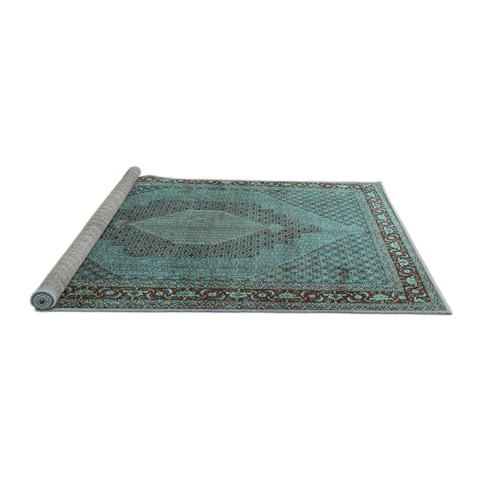 Sideview of Machine Washable Medallion Light Blue Traditional Rug, wshtr3474lblu