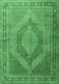 Medallion Emerald Green Traditional Rug, tr3474emgrn