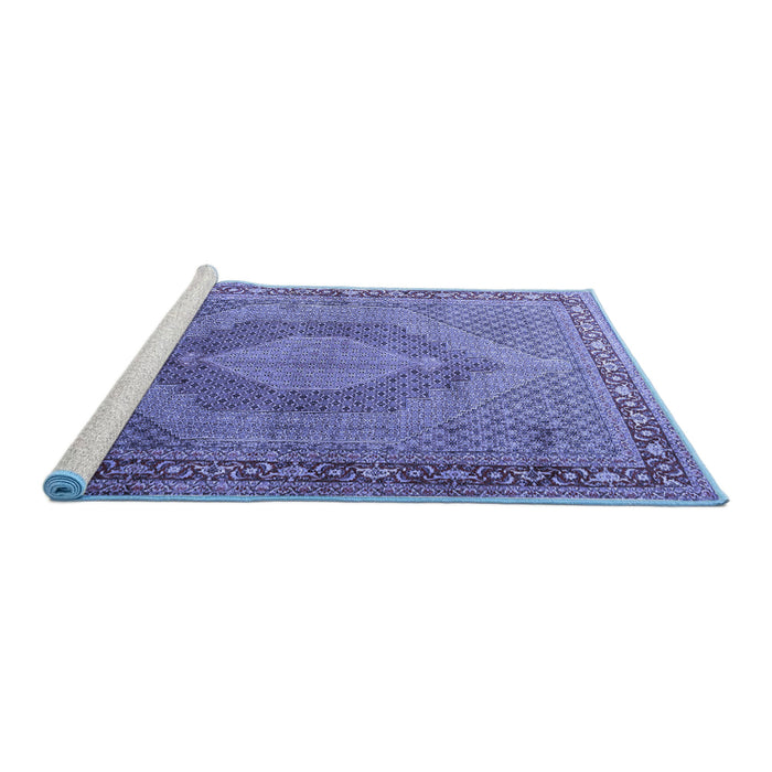 Sideview of Machine Washable Medallion Blue Traditional Rug, wshtr3474blu