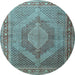 Round Medallion Light Blue Traditional Rug, tr3474lblu