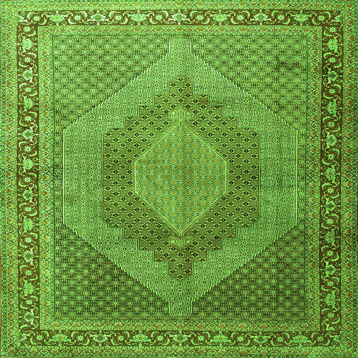 Serging Thickness of Medallion Green Traditional Rug, tr3474grn