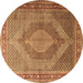 Round Machine Washable Medallion Brown Traditional Rug, wshtr3474brn