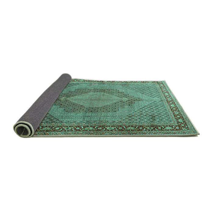 Sideview of Medallion Turquoise Traditional Rug, tr3474turq