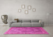 Machine Washable Medallion Pink Traditional Rug in a Living Room, wshtr3474pnk