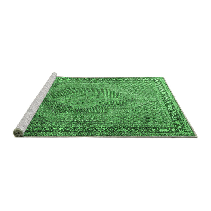 Sideview of Machine Washable Medallion Emerald Green Traditional Area Rugs, wshtr3474emgrn