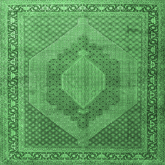 Square Machine Washable Medallion Emerald Green Traditional Area Rugs, wshtr3474emgrn