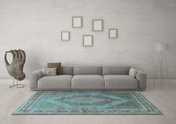 Machine Washable Medallion Light Blue Traditional Rug in a Living Room, wshtr3474lblu