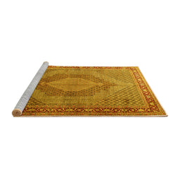 Sideview of Machine Washable Medallion Yellow Traditional Rug, wshtr3474yw