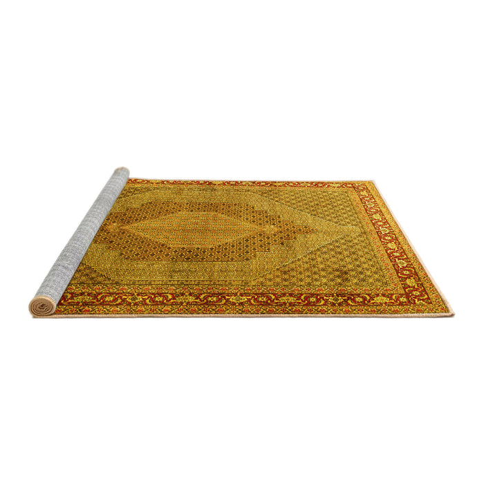 Sideview of Machine Washable Medallion Yellow Traditional Rug, wshtr3474yw