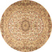 Round Machine Washable Persian Brown Traditional Rug, wshtr3475brn