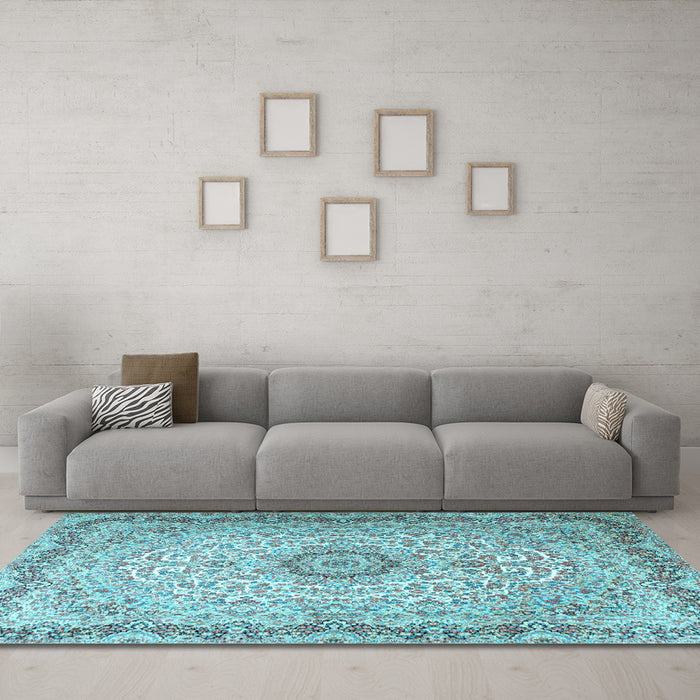 Machine Washable Persian Light Blue Traditional Rug in a Living Room, wshtr3475lblu