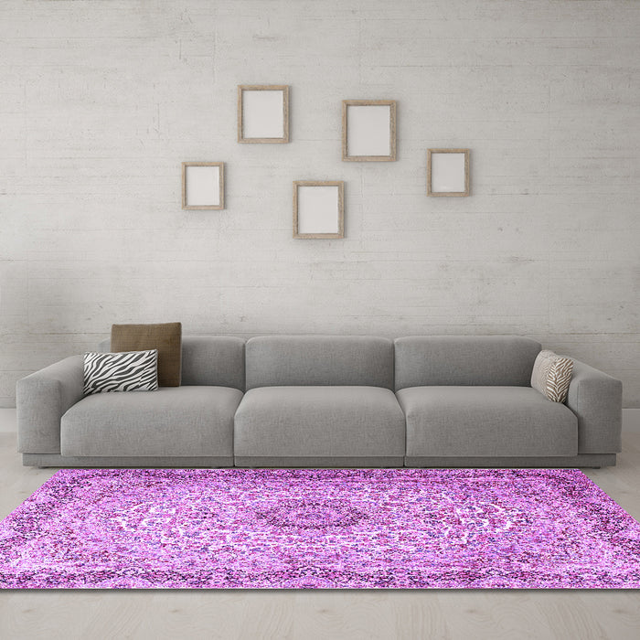 Machine Washable Persian Purple Traditional Area Rugs in a Living Room, wshtr3475pur