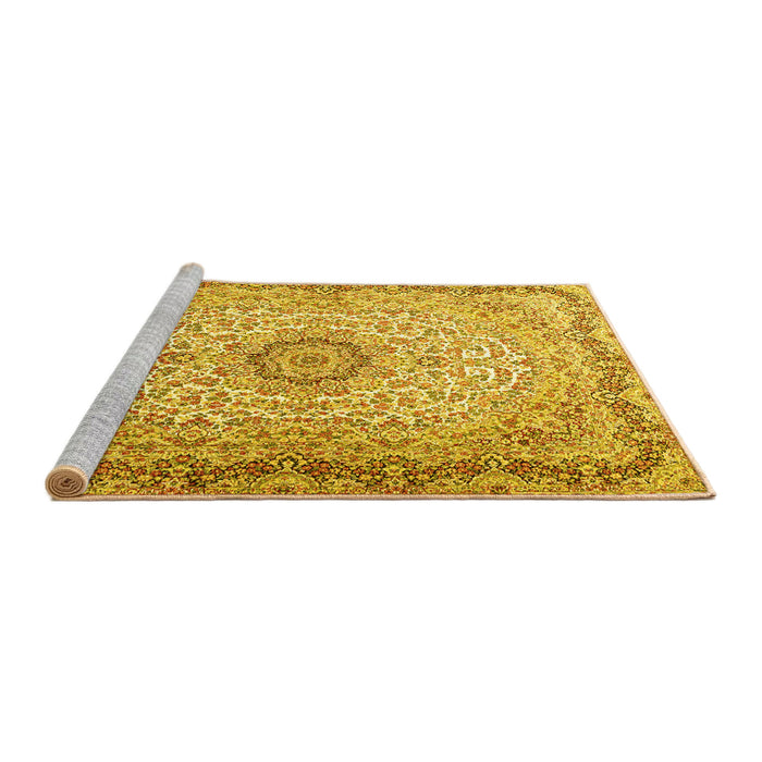 Sideview of Machine Washable Persian Yellow Traditional Rug, wshtr3475yw