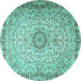 Round Machine Washable Persian Turquoise Traditional Area Rugs, wshtr3475turq