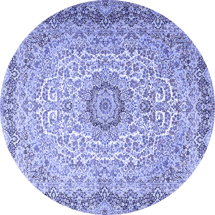 Round Machine Washable Persian Blue Traditional Rug, wshtr3475blu