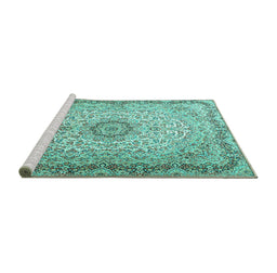 Sideview of Machine Washable Persian Turquoise Traditional Area Rugs, wshtr3475turq