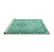 Sideview of Machine Washable Persian Turquoise Traditional Area Rugs, wshtr3475turq