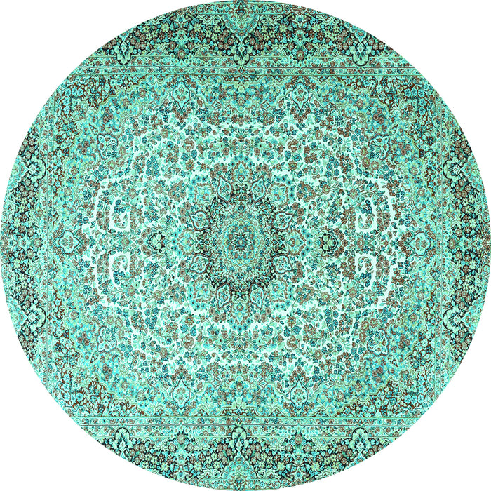 Round Persian Turquoise Traditional Rug, tr3475turq