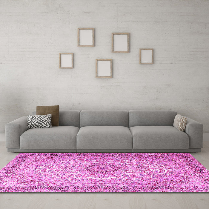Machine Washable Persian Pink Traditional Rug in a Living Room, wshtr3475pnk