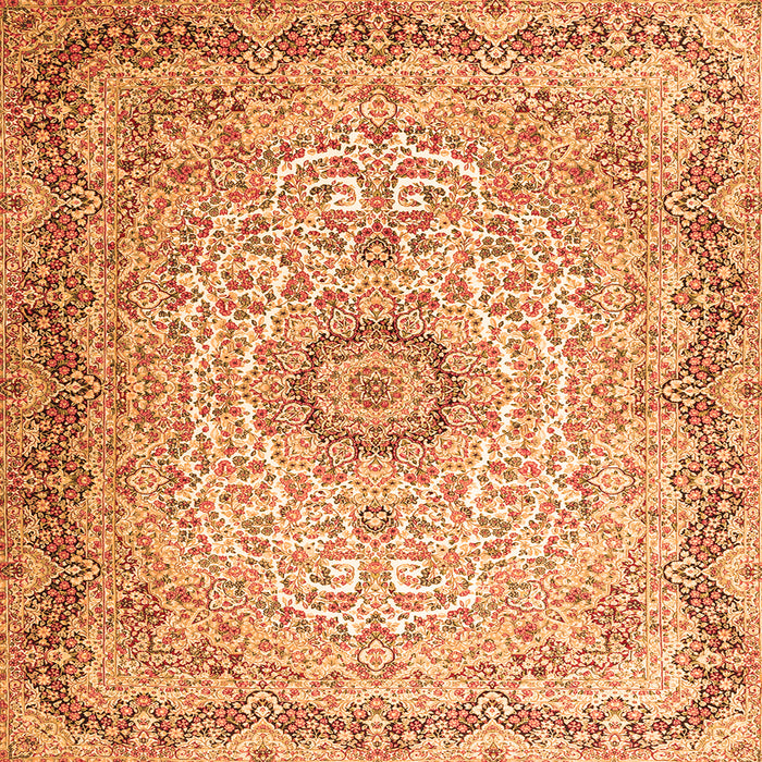 Round Machine Washable Persian Orange Traditional Area Rugs, wshtr3475org