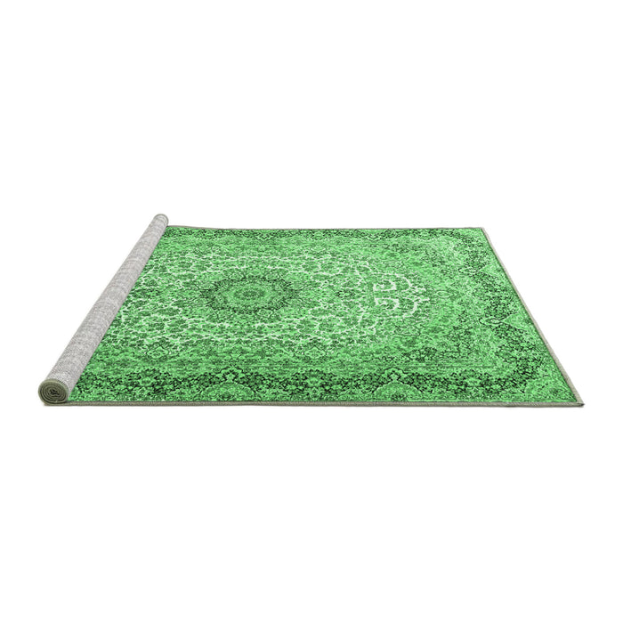 Sideview of Machine Washable Persian Emerald Green Traditional Area Rugs, wshtr3475emgrn