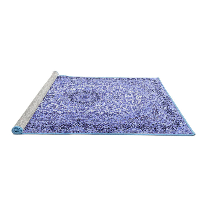 Sideview of Machine Washable Persian Blue Traditional Rug, wshtr3475blu