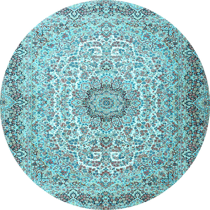 Round Machine Washable Persian Light Blue Traditional Rug, wshtr3475lblu