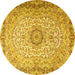 Round Machine Washable Persian Yellow Traditional Rug, wshtr3475yw