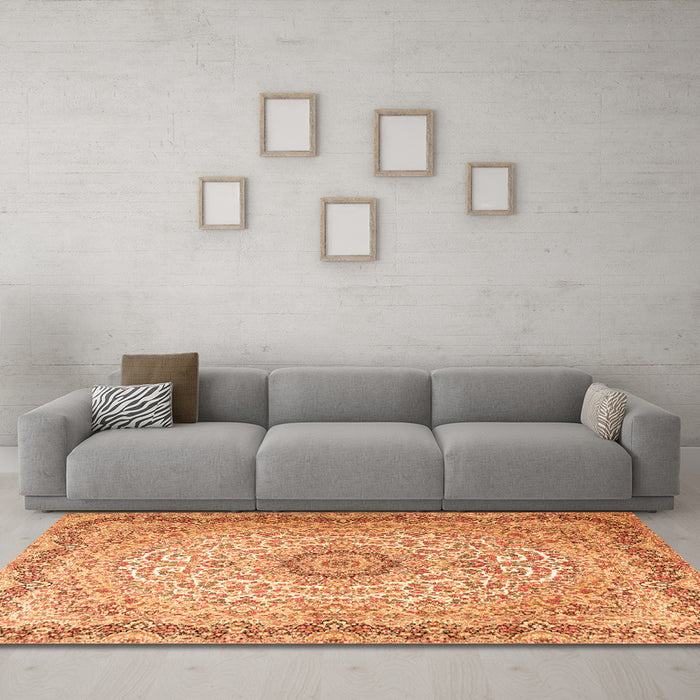 Machine Washable Persian Orange Traditional Area Rugs in a Living Room, wshtr3475org