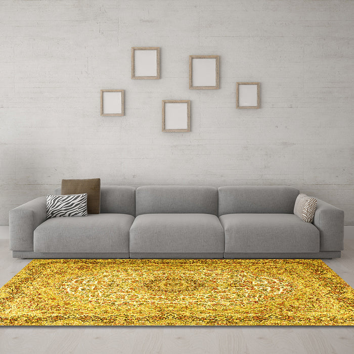 Machine Washable Persian Yellow Traditional Rug in a Living Room, wshtr3475yw