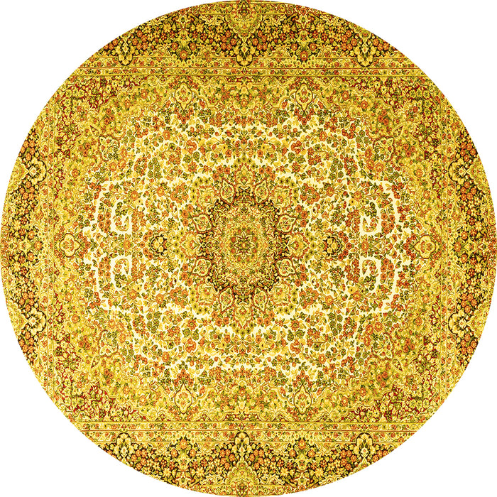 Round Persian Yellow Traditional Rug, tr3475yw