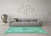 Machine Washable Persian Turquoise Traditional Area Rugs in a Living Room,, wshtr3475turq