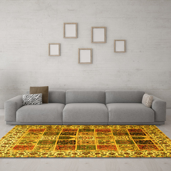 Machine Washable Persian Yellow Traditional Rug in a Living Room, wshtr3476yw