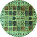 Round Machine Washable Persian Turquoise Traditional Area Rugs, wshtr3476turq