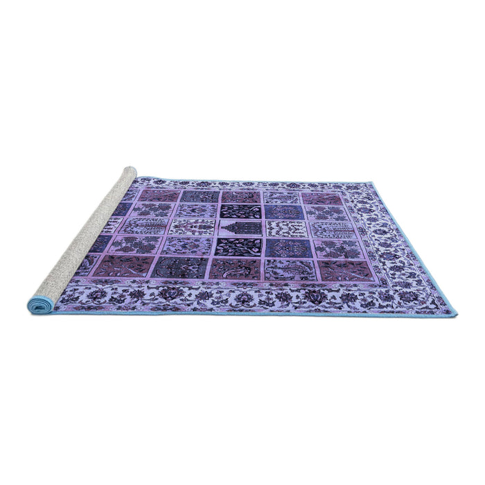 Sideview of Machine Washable Persian Blue Traditional Rug, wshtr3476blu
