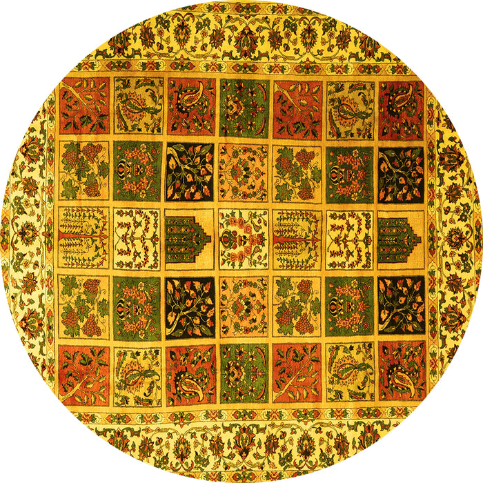 Round Persian Yellow Traditional Rug, tr3476yw