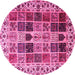 Round Machine Washable Persian Pink Traditional Rug, wshtr3476pnk