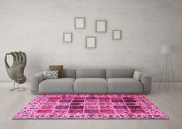 Machine Washable Persian Pink Traditional Rug in a Living Room, wshtr3476pnk