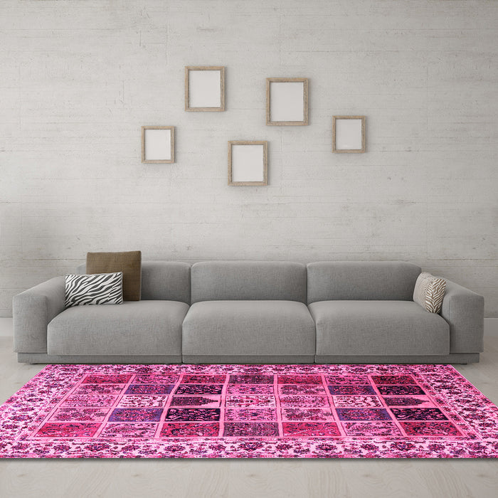 Machine Washable Persian Pink Traditional Rug in a Living Room, wshtr3476pnk