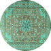 Round Machine Washable Persian Turquoise Traditional Area Rugs, wshtr3477turq