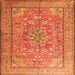 Round Machine Washable Persian Orange Traditional Area Rugs, wshtr3477org