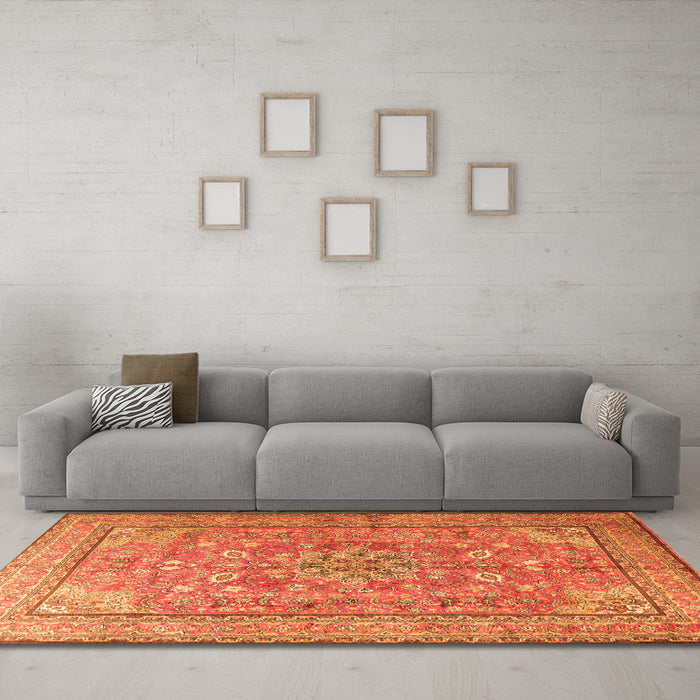 Machine Washable Persian Orange Traditional Area Rugs in a Living Room, wshtr3477org