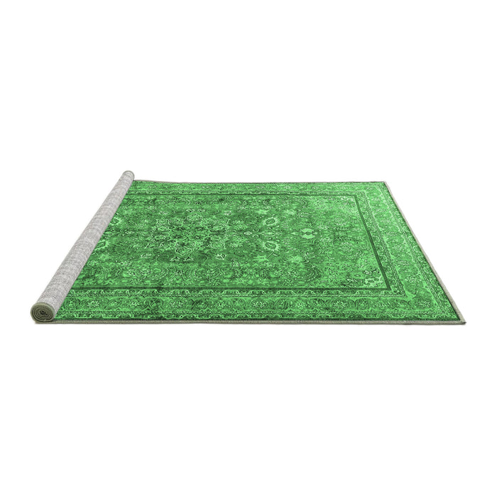 Sideview of Machine Washable Persian Emerald Green Traditional Area Rugs, wshtr3477emgrn
