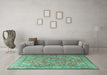 Machine Washable Persian Turquoise Traditional Area Rugs in a Living Room,, wshtr3477turq