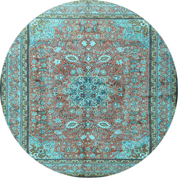 Round Machine Washable Persian Light Blue Traditional Rug, wshtr3477lblu