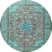 Round Machine Washable Persian Light Blue Traditional Rug, wshtr3477lblu