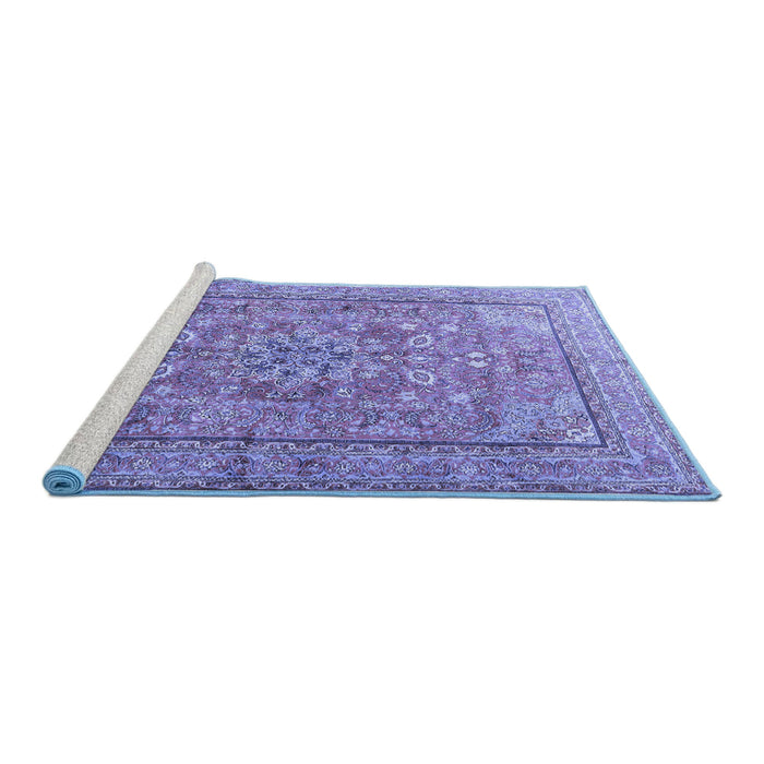 Sideview of Machine Washable Persian Blue Traditional Rug, wshtr3477blu