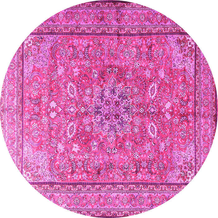 Round Machine Washable Persian Pink Traditional Rug, wshtr3477pnk