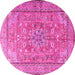 Round Machine Washable Persian Pink Traditional Rug, wshtr3477pnk